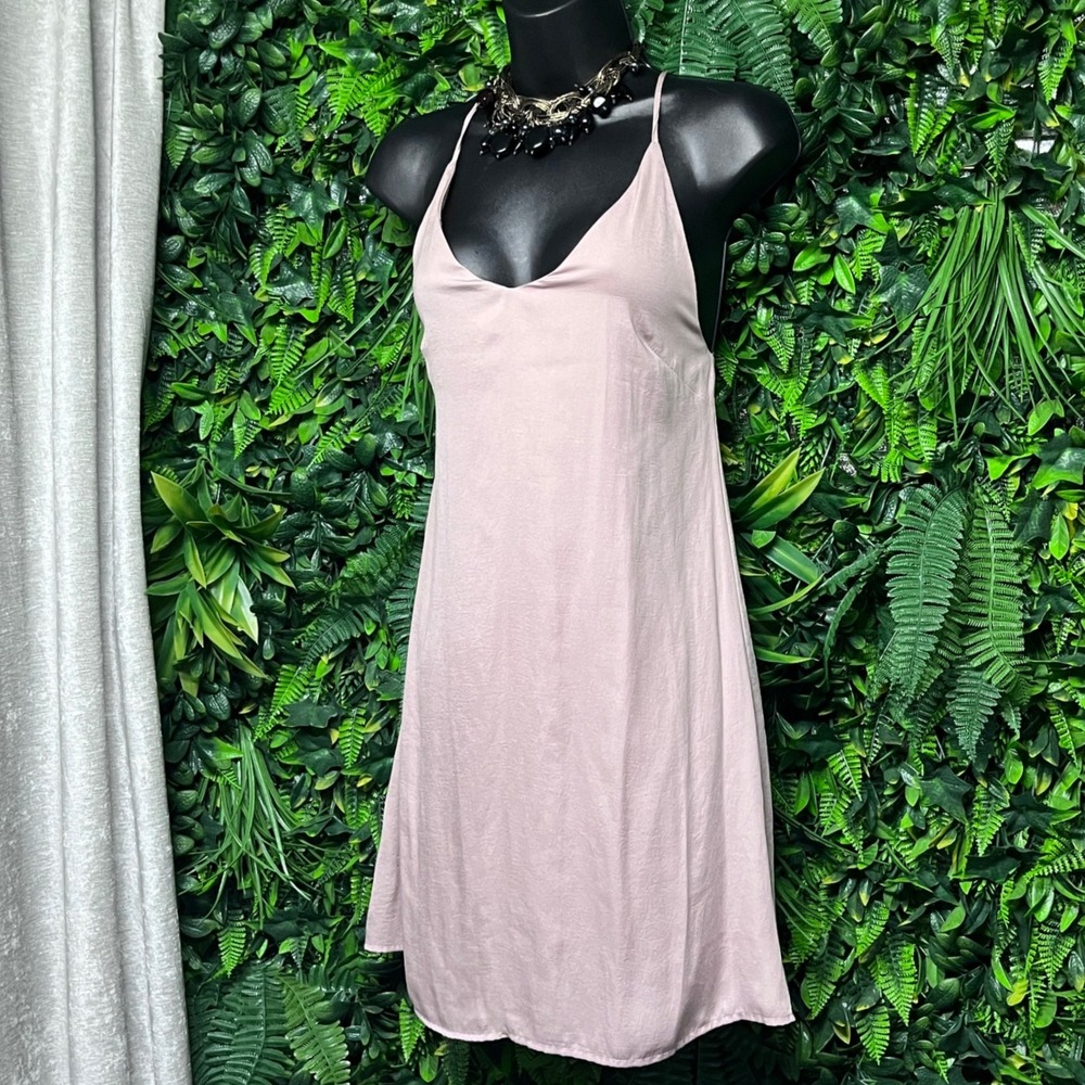 Aakkaa Dress Small Pink Slip Mini Spaghetti Straps‎ Backless Halter Neck 3217